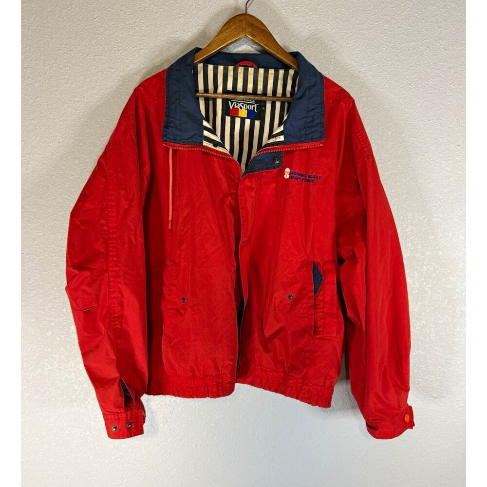 Hartwell Men’s XL Red Blue Striped Lined Windbreaker Jacket Embroidered Logo